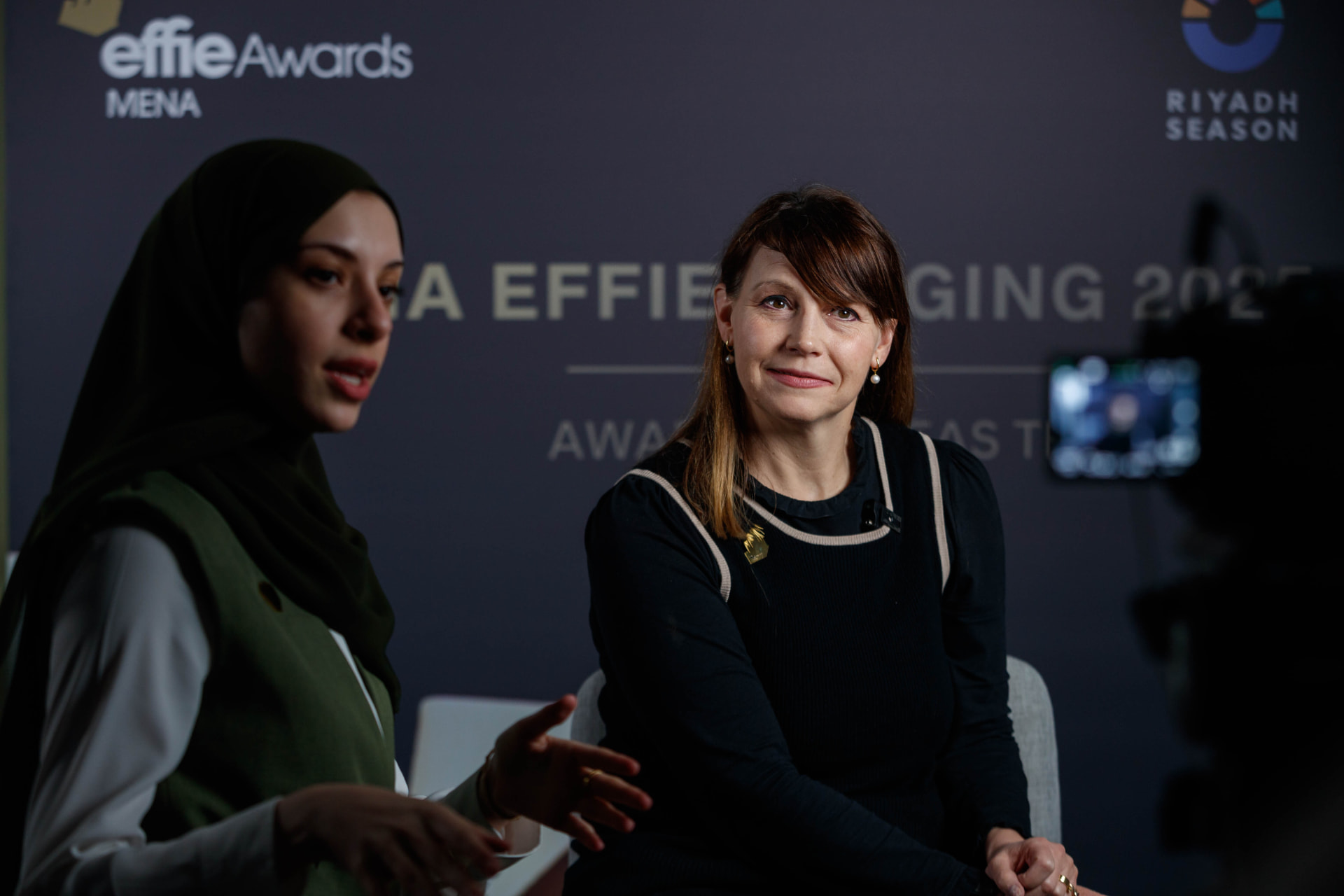 Rahma interviewing a judge at MENA Effie Judging 2025